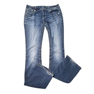 Miss Me Signature Bootcut Jeans 28 Blue Denim Fleur De Lis Sequin Distressed Y2K